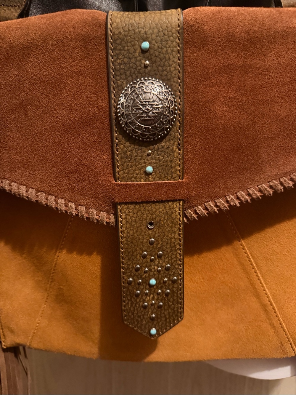 NWT RH Genuine Leather Two-Tone Suede Fringe Crossbody Bag conceal carry - Picture 2 of 11